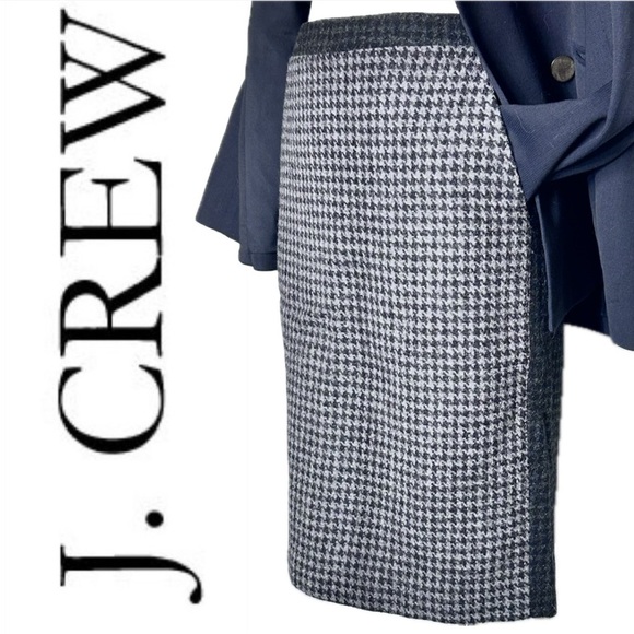 J. Crew Houndstooth 100% Wool Grey & Black Color-Block Pencil Skirt Sz‎ 2 - Picture 1 of 12